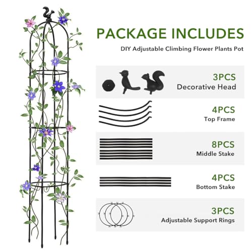 HASTHIP 120CM Trellis for Climbing Plants, Plastic Climber Support for Plants, Adjustable Connectable Round Plant Support Sticks, Plant Support for Climbers, for Clematis, Roses, Tomatoes, Ivy