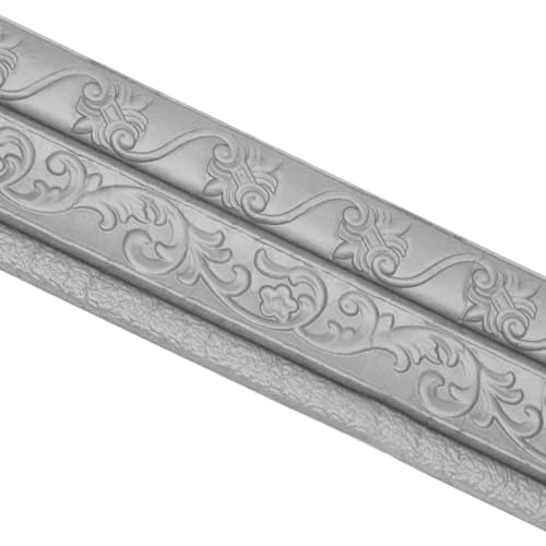 HASTHIP® Peel Stick 3D Wall Edging, Flexible Wall Base Moulding Trim, Mirror Border, Wall Lines, 2.3 M x 7.8 CM（Silver Gray）