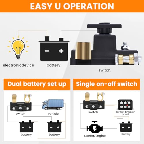 STHIRA® Car Battery Disconnect Switch for 12V 24V Battery Used to Prevent 3PCS