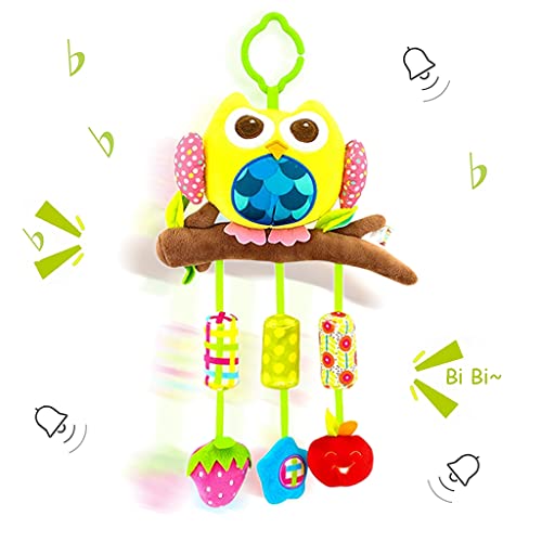 SNOWIE SOFT® Baby Hanging Plush Owl Toy with Rattles and Stuffed Plush Toy Pendants, Soft Crib Stroller Car Seat Activity Toy for Infant Sensory Development