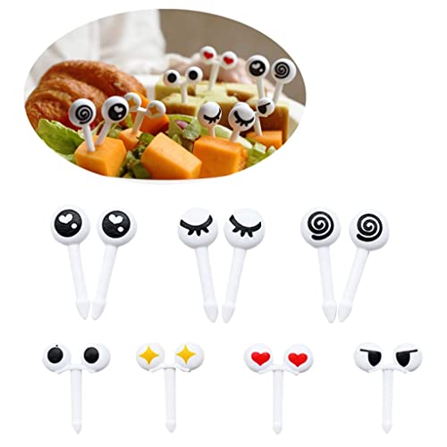 HASTHIP® 10pcs Food Fruit Forks for Kids, Eye Toothpicks Picks, Bento Box Food Picks Mini Cute Cartoon Plastic Fruit Toothpicks for Kids Baby Shower Birthday Party Cake Decoration Supplies