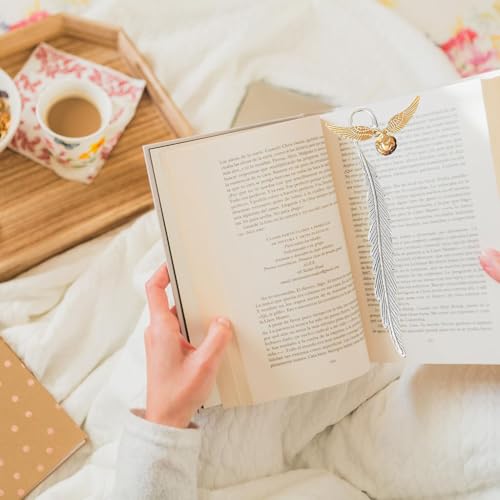 ZIBUYU® Vintage Metal Feather Bookmark with Golden Winged Charm – Thin Unique Metal Bookmark for Book Lovers – Reading Gifts Book Lovers, Women, Men, Teens on Christmas, Birthday, Valentine’s
