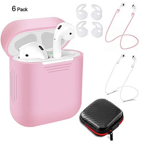 Verilux® 6pcs Cover Case Set for AirPods with Silicone Protective Cover & Receiving Box & Anti Lost Strap & Ear Cover Hooks Airpods Accessories Kits Black