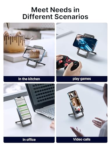 JSAUX® Universal Mobile Stand for Desk Foldable Aluminum Adjustable Phone Office Smart Gadgets Portable Travel Holder Compatible iPhone 16 15 14 Galaxy S25 S24 Black 3PCS
