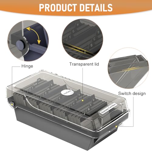 Climberty® Large Capacity Business Card Storage Case with 5 Compartments 40PCS AZ Index Tabs Organizer Credit Card Holder File for 500 Business Cards 24cm x 12cm x 7.5cm