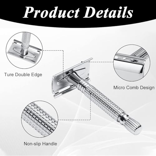 HANNEA Razor For Men,Manual Beard Trimmer For Men Double Edge Safety Shaving Kit For Men For Trimmer Men Rust-Proof Shaver For Men Stainless De Wet Shaving Razor Men Reusable Trimmers For Men