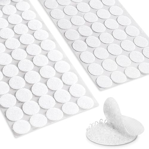 ZIBUYU® Self Adhesive Dots, 200 Pcs(100 Pair Sets) 0.78 Inch Diameter Strong Self Adhesive Dots Nylon Sticky Back Specie Hook Loop Strips, Small Circle Dots Stickers Tapes, White