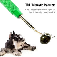 Qpets® 2 Pcs Tick Remover Tool Set, Pet Lice Remover Tick Tweezer Pet Shops Insect Trapping Forceps Flea Hooks for Dogs Cats with Storage Leather Tool Bag