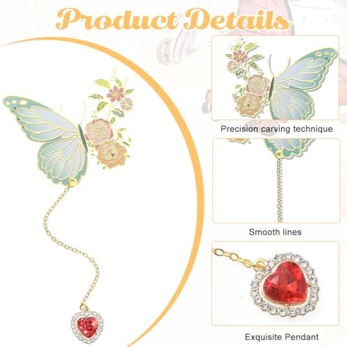 HASTHIP® Metal Feather Bookmark Glow in The Dark & Climberty Butterfly Heart Chain Metal Bookmark Combo for Books, Journaling, Planners, DIY, Gift for Women, Teachers, Students, Festivals