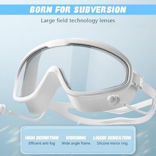 Proberos® Adult Swim Goggles Swimming Cap Unisex Professional with Integrated Ear Plugs Anti-fog Diving for Surfing Kayaking White 3 PCS