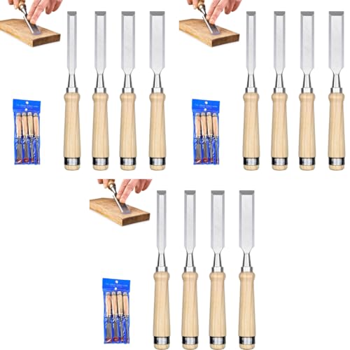 Serplex® Bevel Edge Craft Chisel Set Multi Sizes 12PCS for Woodworking Durable Chrome Vanadium Steel Blades with Ergonomic Wooden Handles for Carving Shaping and Detailing