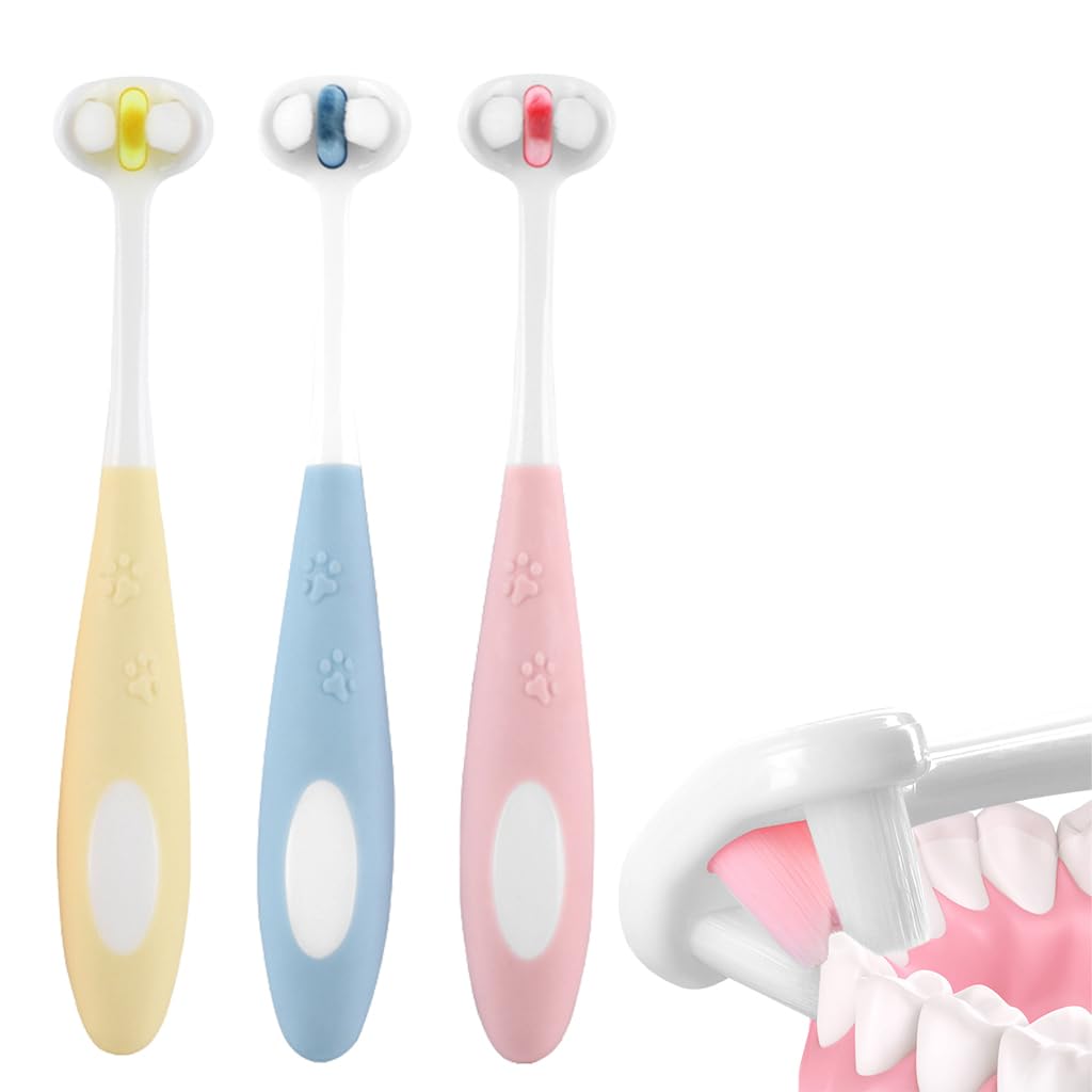 SNOWIE SOFT Kids Toothbrush Set with 3 Multi Facet Soft Bristles and Rubberized Handle for Ages 3–12