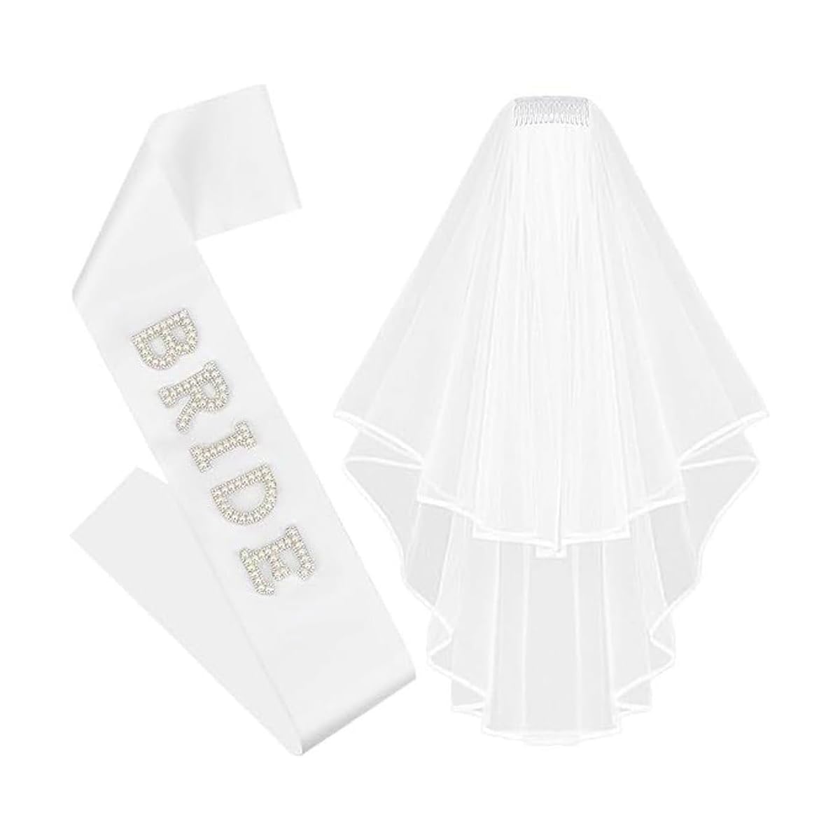 SANNIDHI Wedding Veil for Bride with Lace Veil and Rhinestone BRIDE Sash | Bridal Party Accessory