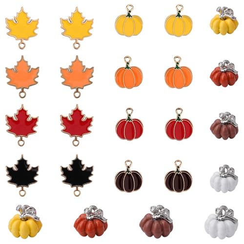 HASTHIP® HASHTIP 24Pcs Maple Leaf Ch Thanksgiving Pumpkin Pendants for Necklace Bracelets Crafts Beads & Jewelry Making |24 Ch Pendants