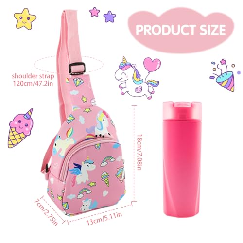 PALAY® Kids Chest Bag Pink Unicorn Chest Bag for Kids Outdoor Travel Bag Cartoon Print Nylon Crossbody Bag for Kids Snack Bag Shoulder Bag for Girls