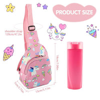 PALAY® Kids Chest Bag Pink Unicorn Chest Bag for Kids Outdoor Travel Bag Cartoon Print Nylon Crossbody Bag for Kids Snack Bag Shoulder Bag for Girls