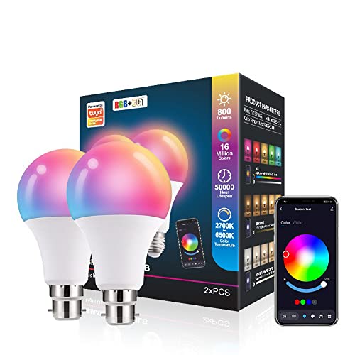 ELEPHANTBOAT® 2Pcs 10W Bluetooth Smart Light Bulb RGBW LED Light Controlled by APP, Sync to Music, Dimmable 16 Millions Color Desk Lamp (B22)