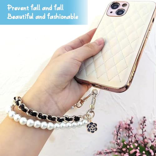 PALAY® 2pcs Metal Bag Straps for Sling Bag Extender Chain for Bag Luxury Pearl Handbag Chain Replacement Dual-Layer Hand Strap Extension for Clutch Bag, Purse, Phone Case DIY Accessories