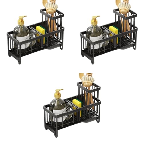 HASTHIP® Sink Organiser for Kitchen Countertop Sink Organizer Rack with Accessories Stand Sponge Holder for No-Drill 3PCS