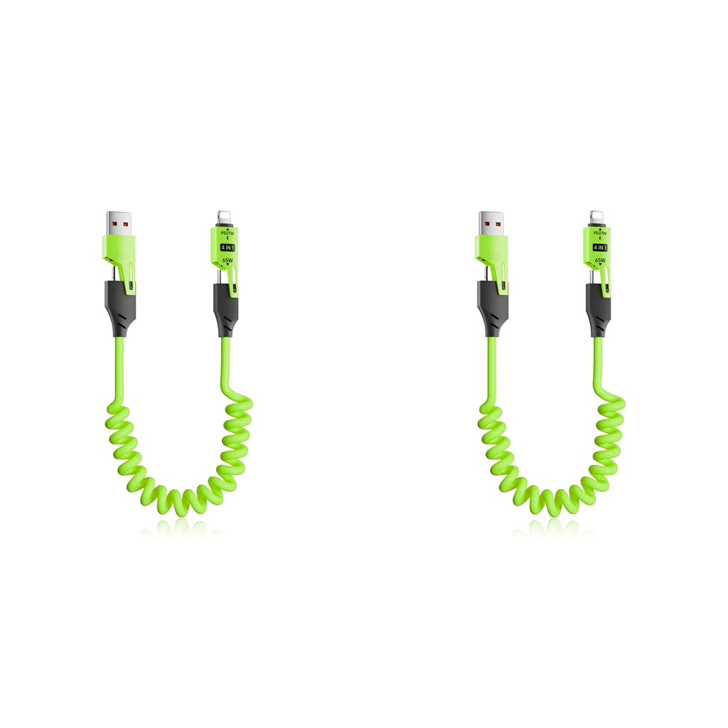 Verilux 4 in1 Type C Cable with Spring PD65W Fast Charging and 480Mbps Data Transfer | Green 2PCS