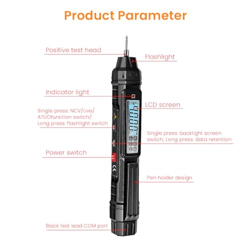 Serplex® Digital Multimeter Non Contact Voltage Tester Meter 4000 Count AC/DC Voltage Tester Current Meter Non-Contact Voltmeter Sensor Live Wire Detection Resistance Battery NOT INCLUDED X3