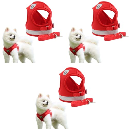 Qpets® Dog Harness for Large Dogs Adjustable Belt with Safety Reflective Strip Breathable Mesh Fabric Cat Vest with Leash Suitable for 6-9 kg 3 PCS