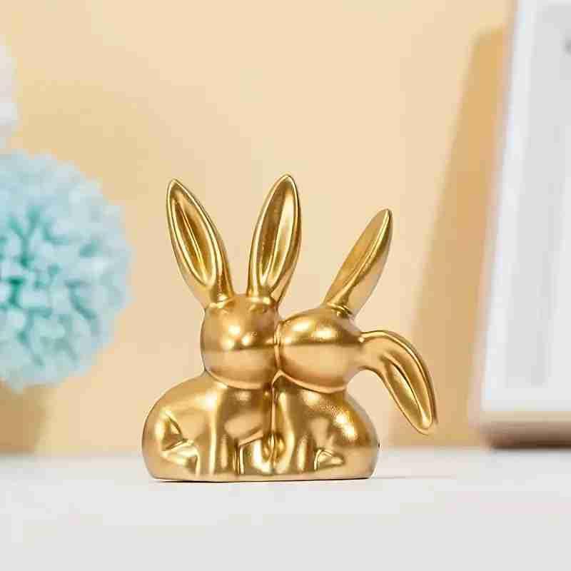HASTHIP® 1pcs Couple Rabbit Kissing Resin Ornament, Suitable for Bookshelf, Living Room, Office Cabinet Decoration, Room Desktop, Valentine's Day, New Year, Easter Party Decoration