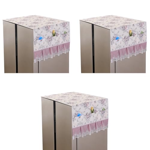 HASTHIP® 27.6 x 67 inches Universal Fit Double Door Fridge Cover Fashion Floral Print Refrigerator Dust Proof with Pockets 3PCS