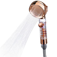 HASTHIP® Water-Saving Shower with Filter Cotton, Turbo Rotating Fan Handheld Shower, Hand Shower for Bathroom with Pause Switch Turbocharged Plating, 3 Water Column Modes (Gold)