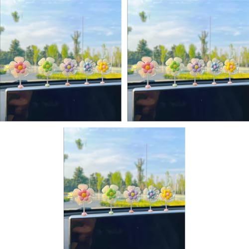 STHIRA® 15PCS Car Decors 5-Color Charm Adhesive Mini Swinging Flower Cute Dashboard Dancing Flowers Upholstery Accessories with Double Side Adhesive Sticker