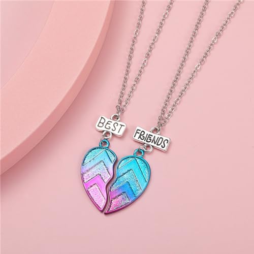 ZIBUYU® 2 Pcs Friendship Necklace Magnetic Half Heart Pendant Best Friend Necklace Set for Besties, Best Friends, Girls Gift, Sisters (Blue)