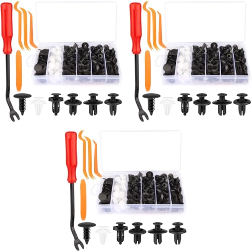 STHIRA® 3 PACK 100 Pcs Universal Car Bumper Clips Lock Kit with Storage Box 6 Sizes Rivets Fasteners, 5 Removal Tools, Fits Ford Gm Chrysler Toyota Honda, Trim Fender Radiator Shield