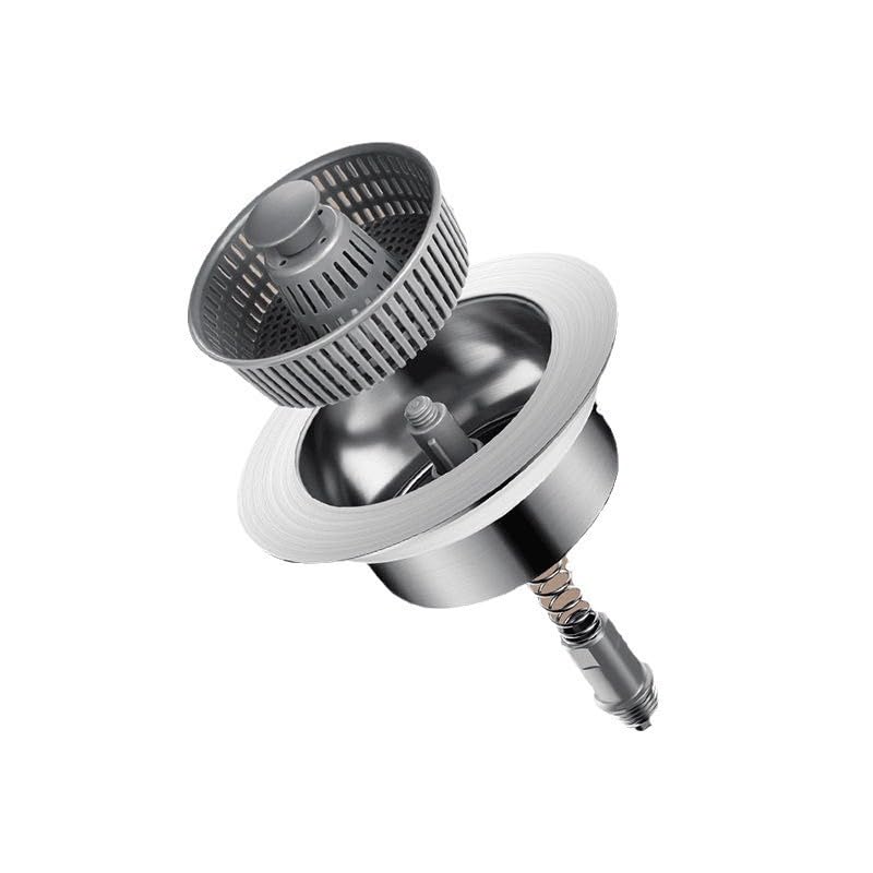 HASTHIP® Upgraded Kitchen Sink Drain Strainer & Sink Stopper,Stainless Steel Kitchen Drain Plug & Installation Parts with Anti-Clogging Basket,Silver
