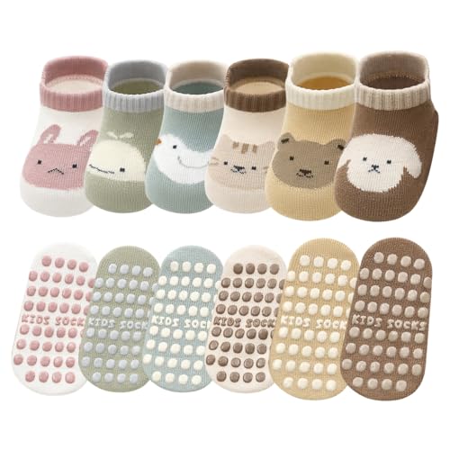 SNOWIE SOFT® 6 Pairs Cartoon Socks for Toddlers Aged 1-3 Anti-skid Floor Socks Walking Socks Breathable Cotton Sock