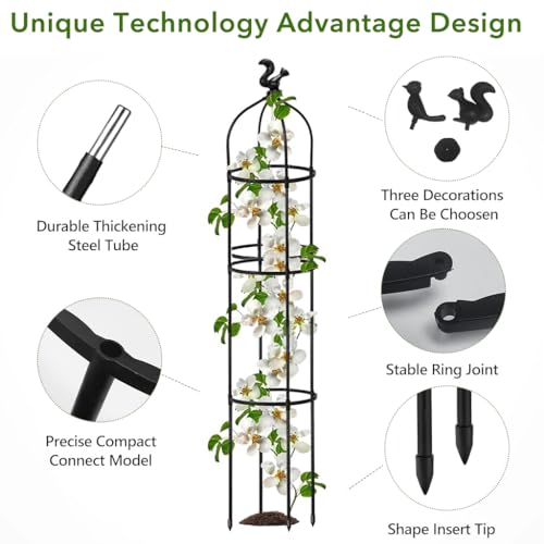 HASTHIP 120CM Trellis for Climbing Plants, Plastic Climber Support for Plants, Adjustable Connectable Round Plant Support Sticks, Plant Support for Climbers, for Clematis, Roses, Tomatoes, Ivy