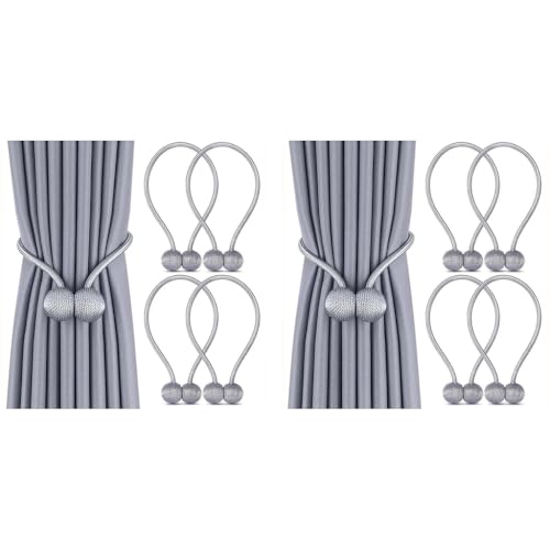 HASTHIP® Magnetic Curtain Tiebacks Clips Rope Holdbacks Weaving Holder Buckles for Home Office Decoration Pack of 4 Grey 2PCS
