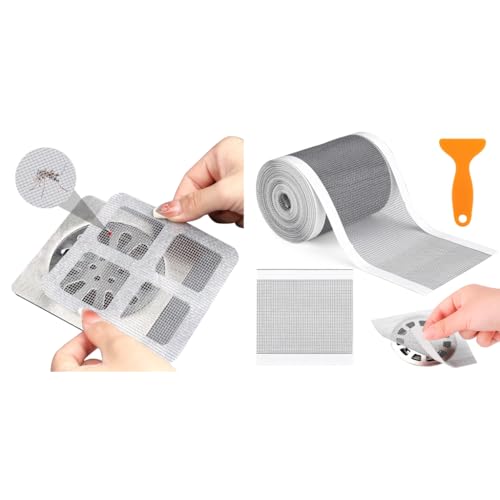 HASTHIP® 20 Pack Disposable Shower Drain Hair Catcher & 1 Roll Cuttable Sink Strainer Mesh Stickers Combo, Waterproof, for Bathroom, Kitchen, DIY, Planners, Crafts, 4