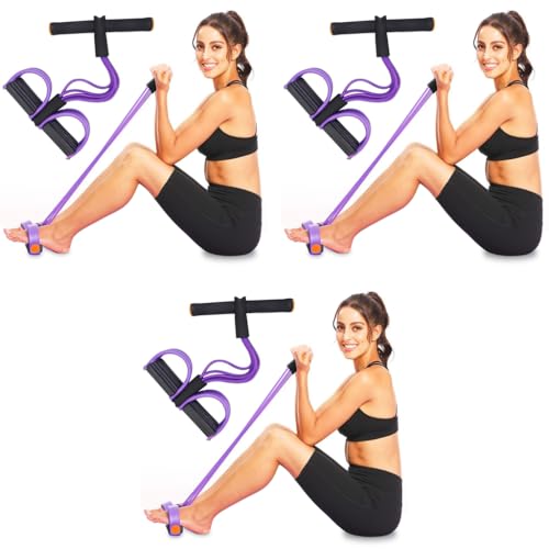 Proberos® 6-Tube Natural Latex Tension Rope Resistance Band Set for Workout Home Gym Stretching Durable NBR Material Non-Slip Foam Pedals Handles Portable Fitness Equipment Men Women 3 PCS