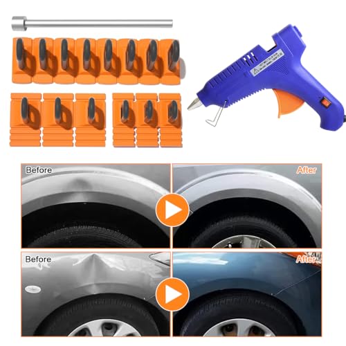 STHIRA® Car Dent Puller Accessories Hot Glue Gun Kit, Includes 14Pcs Dent Repair Pads with Pull Handle, 10 Hot Glue Sticks, 1 Metal Extension Rod - Versatile Craft Hot Glue Gun Kit