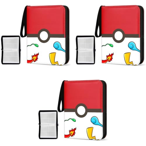 PATPAT® Poke-Mon Binder Cards Collector Album Holder For 400 Cartoon Prints Zipper Bag Trading Card Collection Case Gift For Kids Boys Girls Red 3PCS