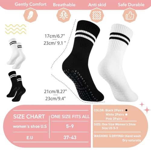 Proberos® 2 Pair Yoga Socks for Women, Cotton Anti Skid Pilates Crew Socks with Silicone Grip for Yoga/Pilates/Dance/Ballet, Anti Odor Breathable Socks for Workout/Home, Black & White 3 PCS
