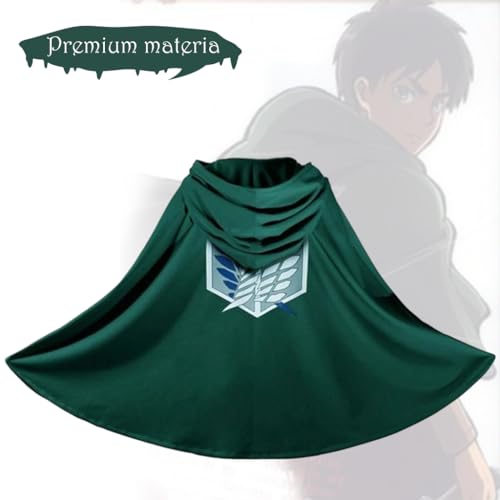 PATPAT® Anime Cosplay Costume Cloak, Green Hooded Cloak with Wing of Liberty Necklace Set, Scout Regiment Cosplay Costume Wings Cape for Party, Halloween, Christmas, Performance - Size L
