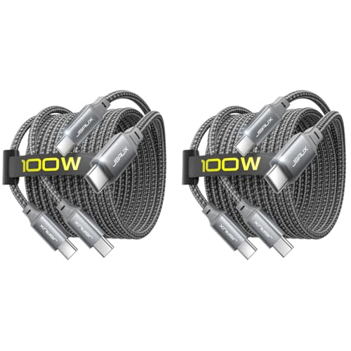 JSAUX® 2-Pack 100W 5A Type C To Cable Fast Charging 6.6Ft 2M Braided Usb 480Mbps Data Sync for iPhone 16 Plus Pro Max 15 Galaxy S24 S23 MacBook iPad Pixel Grey 2PCS