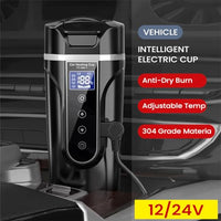 HASTHIP® Car Electric Kettle 450ml Electric Heating Water Cup for 12/24V Vehicle LCD Digital Temperature Display Electric Water Kettle 304 Stainless Steel Liner Leak-proof Water Heaters