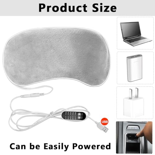 HANNEA® Heated Eye Mask for Sleeping USB Electric Dry Heat Compress Heating Pad with Temperature Timer Control Relieve Strain Puffy Eyes Grey 3 PCS