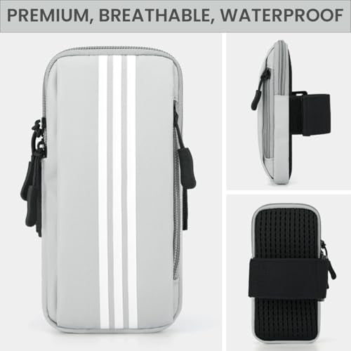 Optifit® Waterproof Running Armband Phone Holder with Anti-Slip Elastic Strap for 6.7 Inch Smartphones Breathable Durable Arm Bag for Men Women Outdoor Fitness Jogging Hiking Grey 2 PCS