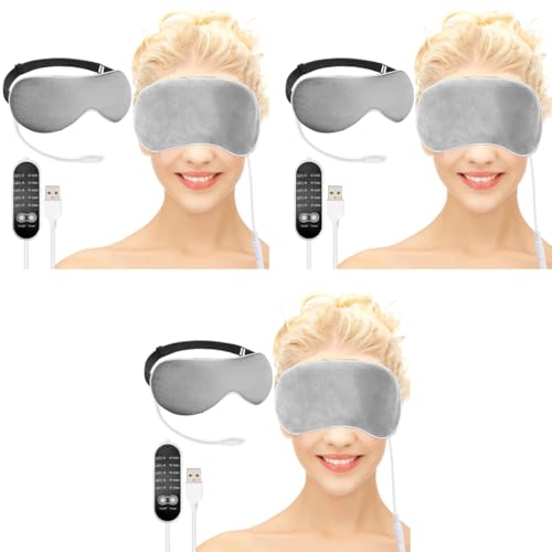 HANNEA® Heated Eye Mask for Sleeping USB Electric Dry Heat Compress Heating Pad with Temperature Timer Control Relieve Strain Puffy Eyes Grey 2 PCS