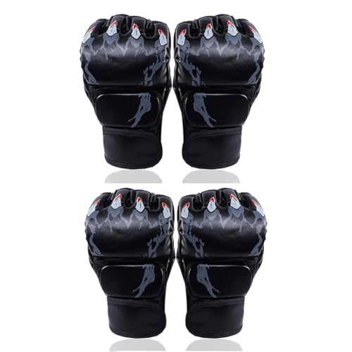 Proberos® Black Print Boxing Gloves 2PC with Adjustable Wristband, Breathable Fingerless MMA Gloves for Boxing, Muay Thai, Sparring, Training, Punching Bag, Durable PU Material (23x12cm)