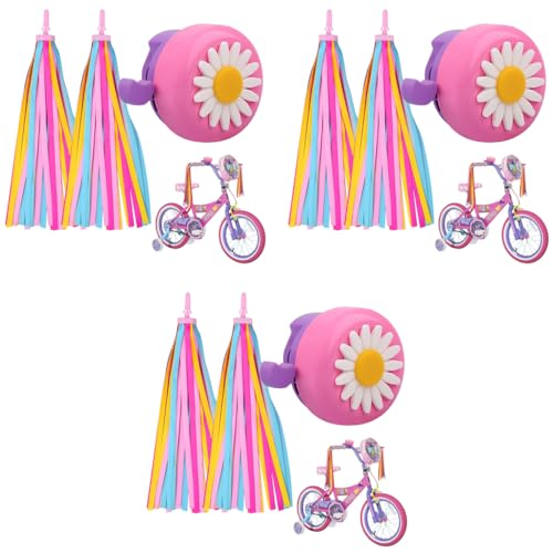 Proberos® Kids Bike Bell with Daisy Flower Pink Dome 3PCS Tassels Guardian for Children's Bikes and Scooters