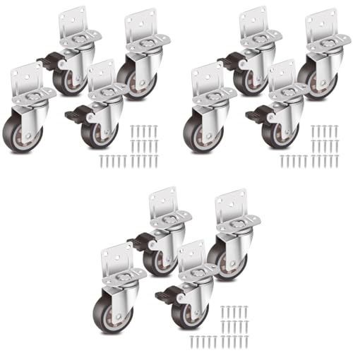 HASTHIP® 4 Pcs Swivel Caster Wheels Set Locking Casters Swivel Caster Wheels 2-Inch Small Rubber Caster Wheels Heavy Duty 600lbs Moving Wheel Casters for Furniture, Baby Bed, Kitchen, Cabinet 12 PCS